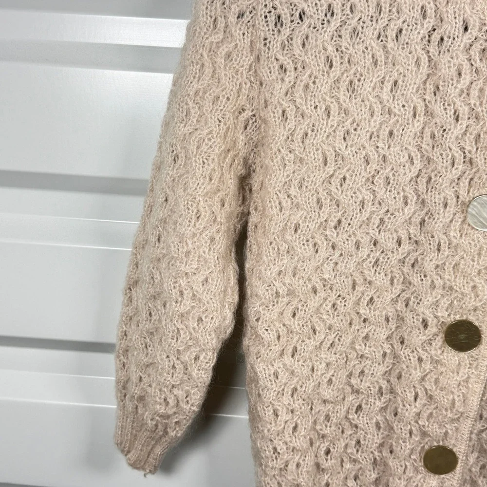 Vintage Italian Vogue Cardigan Women S Beige Mohair Wool Blend Open Knit Vintage